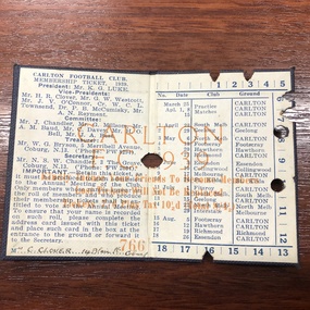 Membership Ticket, 1939 Carlton FC Membership Ticket, 1939