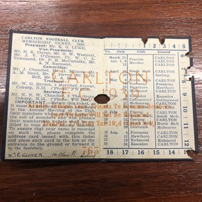 Membership Ticket, 1939 Carlton FC Membership Ticket, 1939