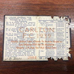 Membership Ticket, 1939 Carlton FC Membership Ticket, 1939
