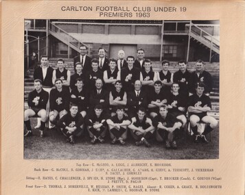 Black & White Team Photo, Under 19 Premiers 1963, 1963