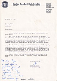 A4 Letter, Letter to Roger Skien from Stephen Gough Football Manager, 5/10/84