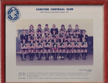 Framed Colour Team Photo, Bert Deacon Scholarship Squad 1985, 1985