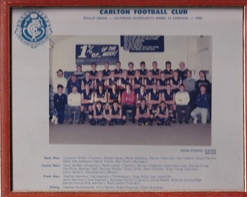 Framed Colour Team Photo, CARLTON FOOTBALL CLUB Phillip U15 Team Schoolboys Carnival 1988, 1988