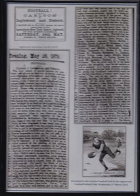 Framed copy of a 1879 Newspaper Article, Football Carlton v Inglewood and District