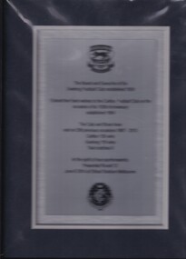 Framed Silver Plaque, Easternview Picture Framers, Presentation of Geelong Football Club to Carlton Acknowledging Carlton FC's 150th Anniversary in 2014, 2014