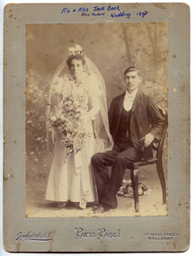 Wedding portrait of John (Jack) Henry Bock and Alice Hannah Stroud Bock (nee Theobald), Wedding portrait of Jack Bock and Alice Bock (nee Theobald), 10.11.1897