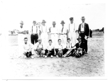 Photograph of cricket players, Tarnagulla, Cricket players, Tarnagulla, circa 1930s
