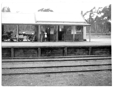 Photograph of people on platform of Tarnagulla Railway Station, People on platform of Tarnagulla Railway Station, circa 1900 to 1940