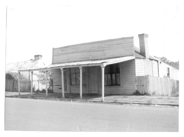 Photograph of a double shopfront in Tarnagulla (Duggan's and Schofield's), Double shopfront in Tarnagulla (Duggan's and Schofield's), Late 1960s