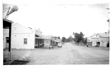 Photograph of buildings in Commercial Rd, Tarnagulla (Cash Butcher and Bakery Milk Bar), Buildings in Commercial Rd, Tarnagulla (Cash Butcher and Bakery Milk Bar), Late 1960s
