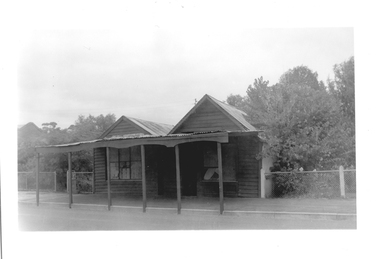 Photograph of double-fronted weatherboard shopfront, at 77 Commercial Rd, Tarnagulla, Late 1960s