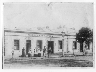 Photograph of people outside the Victoria Hotel and Theatre, Tarnagulla, c1885, c.1876