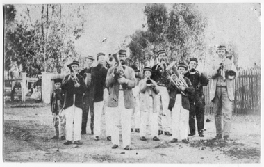 Photograph: Tarnagulla Band near fence, 1886