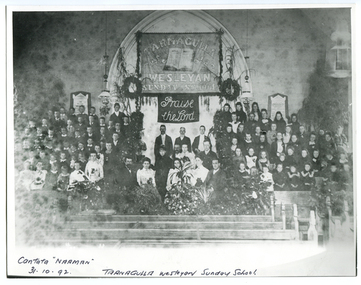 Photograph depicting the Tarnagulla Wesleyan Methodist Choir celebrating the Sunday School Anniversary, 1892, 1892