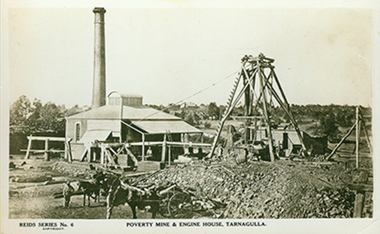 Photographic postcard depicting Poverty Mine & Engine House, Tarnagulla, Poverty Mine & Engine House, Tarnagulla, c. 1940s