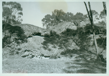 Photograph of remnants of Corfu Mine mullock heaps near Tarnagulla, Remnants of Corfu Mine mullock heaps near Tarnagulla, c. late 1960s