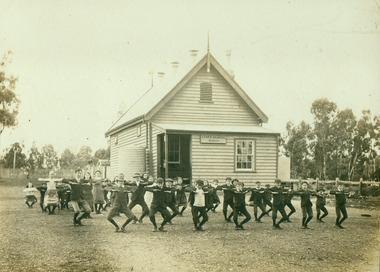 Photograph of students exercising at Arnold's Bridge School, Students exercising at Arnold's Bridge School, c. 1911-1920