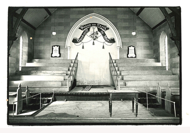 Photograph of the interior of the Methodist Church, Tarnagulla, Interior of the Methodist Church, Tarnagulla, c. 1960s