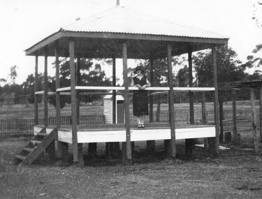 Photograph of a woman on the bandstand, Tarnagulla Recreation Reserve, Woman on the bandstand, Tarnagulla Recreation Reserve, circa 1930s (original image)