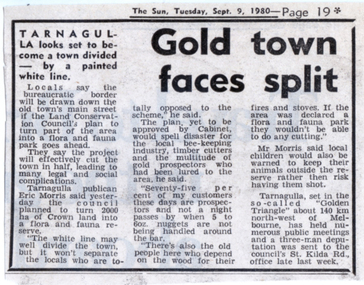 News clipping: Gold Town Faces Split, Gold Town Faces Split, September 9, 1980