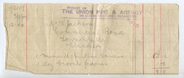 Receipt: W. Jackson of Tarnagulla, 1916?