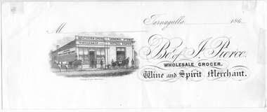 Label from Pierce's Southern Cross Store Tarnagulla, Bot of J. Pierce Wholesale Grocer Wine and Spirit Merchant, c. 1860s