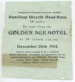 Advertisement for Bicycle Race, Tarnagulla, 1914