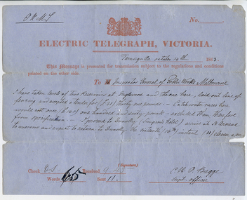 Telegram: Bagge to Inspector General of Public Works, 14th October, 1863