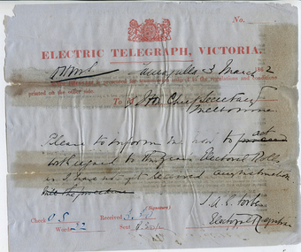 Telegram: Forbes to Chief Secretary, Melbourne, 3rd March, 1862