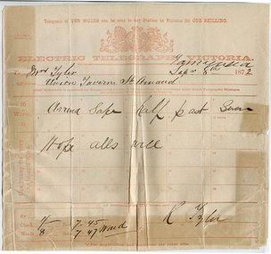 Telegram: R. Tyler to Mrs Tyler, 8th September 1872