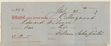 Post Office Order: to Edward Wilson, 30th July 1867