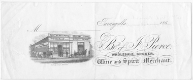 Label from Pierce's Southern Cross Store Tarnagulla, Bot of J. Pierce Wholesale Grocer Wine and Spirit Merchant, c. 1860s