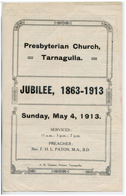 Order of Service: Tarnagulla Presbyterian Church Jubilee, 1913