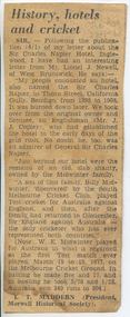News clipping: History, Hotels and Cricket, 27th January 1968