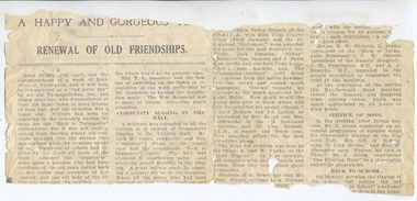 News clipping: A Happy & Gorgeous _______ - Renewal of Old Friendships, A Happy & Gorgeous _______ - Renewal of Old Friendships, 1930s