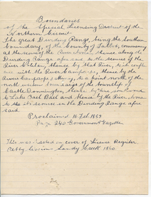 Handwritten statement: District boundaries, Boundaries, unknown
