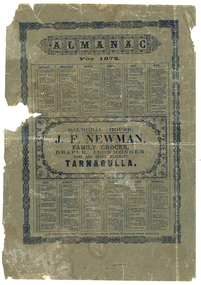 1872 Almanac (calendar) - J.F. Newman, Tarnagulla, 1872