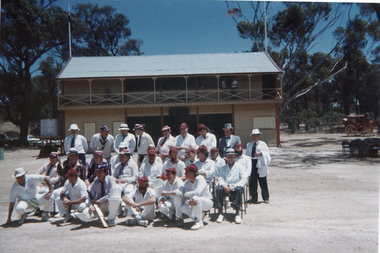 Photograph: Cricket teams at Tarnagulla Recreation Reserve, 1st December, 1990