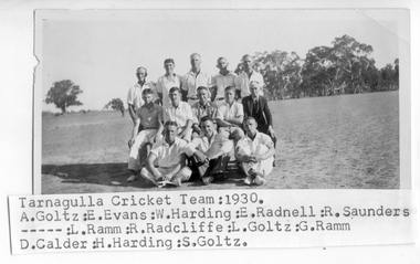 Photograph, Tarnagulla Cricket Team, 1930