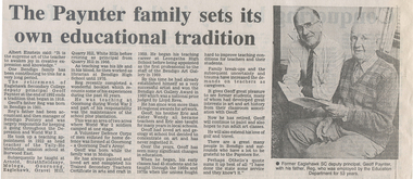 Newspaper clipping: 'The Paynter family sets its own educational tradition', 25/03/1993
