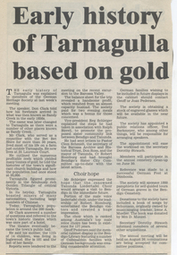 Newspaper clipping: 'Early History of Tarnagulla Based on Gold', June 3, 1996