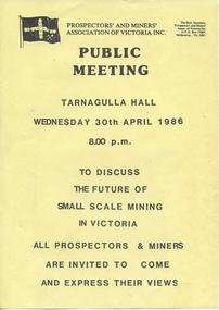 Notice of Public Meeting: Small Scale Mining, 1986
