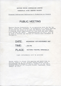 Notice of Public Meeting: Poverty Mine Re-opening, 1987