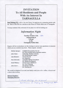 Notice: Invitation to Reef Mining NL Information Night, 1994