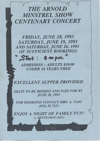 Notice: Arnold Minstrels Centenary Concert, 1993