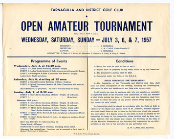 Information flyer: Tarnagulla Golf Tournament, 1957