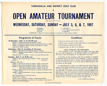 Information flyer: Tarnagulla Golf Tournament, 1957, 1957