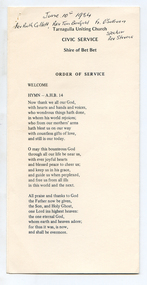 Order of Service: Tarnagulla Uniting Church Civic Service, 1984