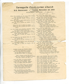 Order of Service: Tarnagulla Presbyterian Church S.S. Anniversary, 1936