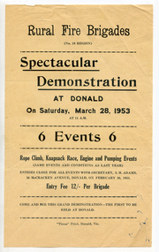 Notice: Rural Fire Brigades' Spectacular Demonstration, 1953